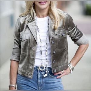 CAbi Sunday Topper Velvet Cropped Jacket Platinum Gray Beige XL